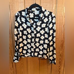 Reformation Black Daisy-Print Button Down Shirt small